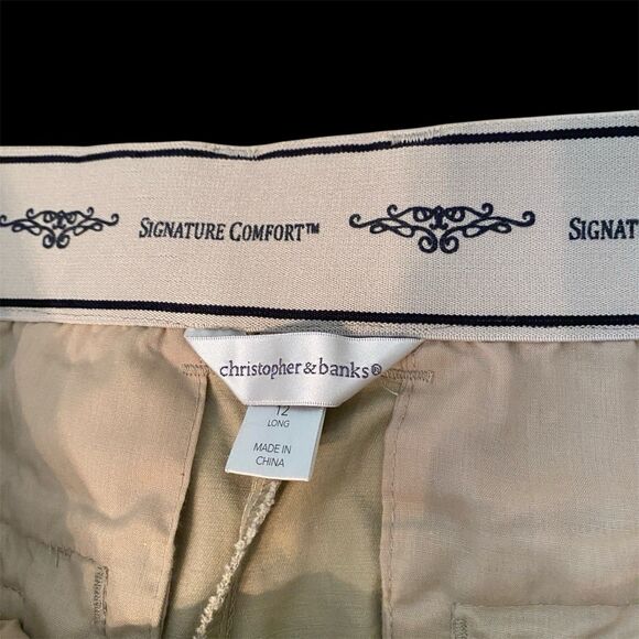 Christopher & Banks Signature Comfort Khaki Pants Tan 12 TALL (35x35) BRAND NEW - Picture 2 of 11